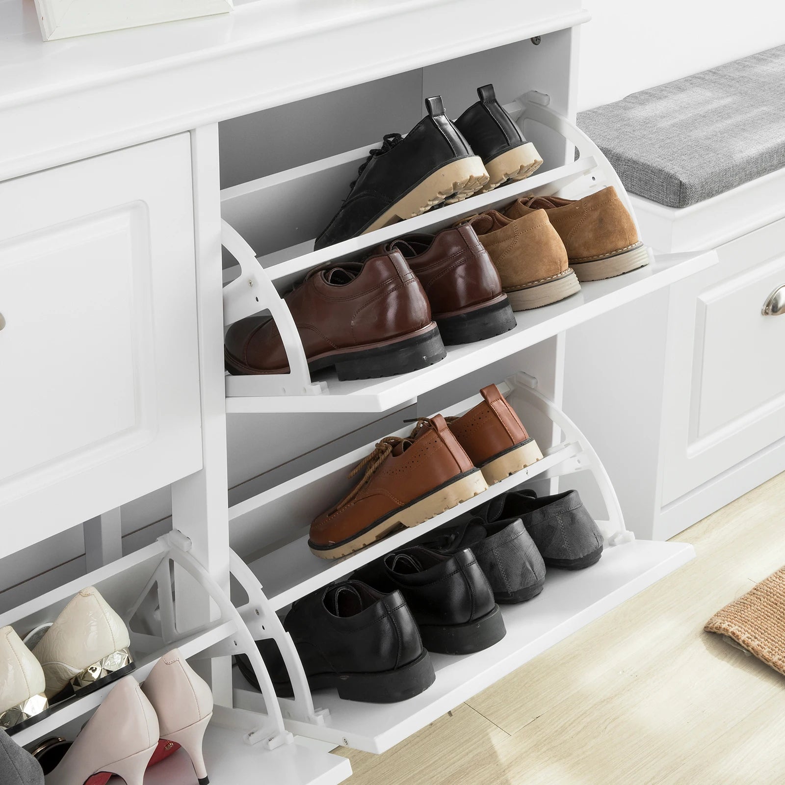SoBuy FSR79 Shoe Cabinet with 4 flaps, Narrow Shoe Dumpster with 8 shelves, Adjustable shoe rack for hallway, 105x82x24