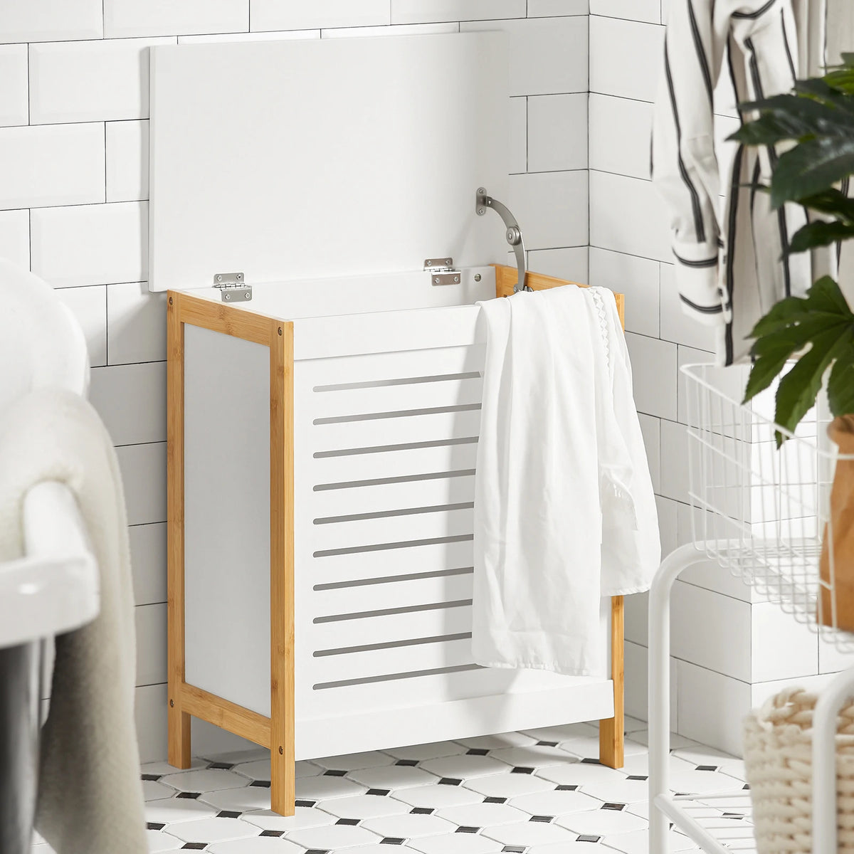 SoBuy FSS66-WN Laundry chest laundry basket laundry collector laundry bin with lid laundry box white natural