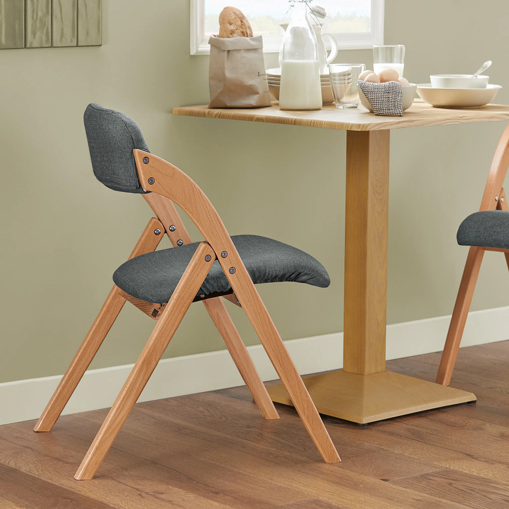 SoBuy FST92-SG Wood Upholstered Folding Chair Ergonomic kitchen Dining Room Foldable Space Saving Assembled kitchen Balcony office Dark Grey 47.5x77x59cm
