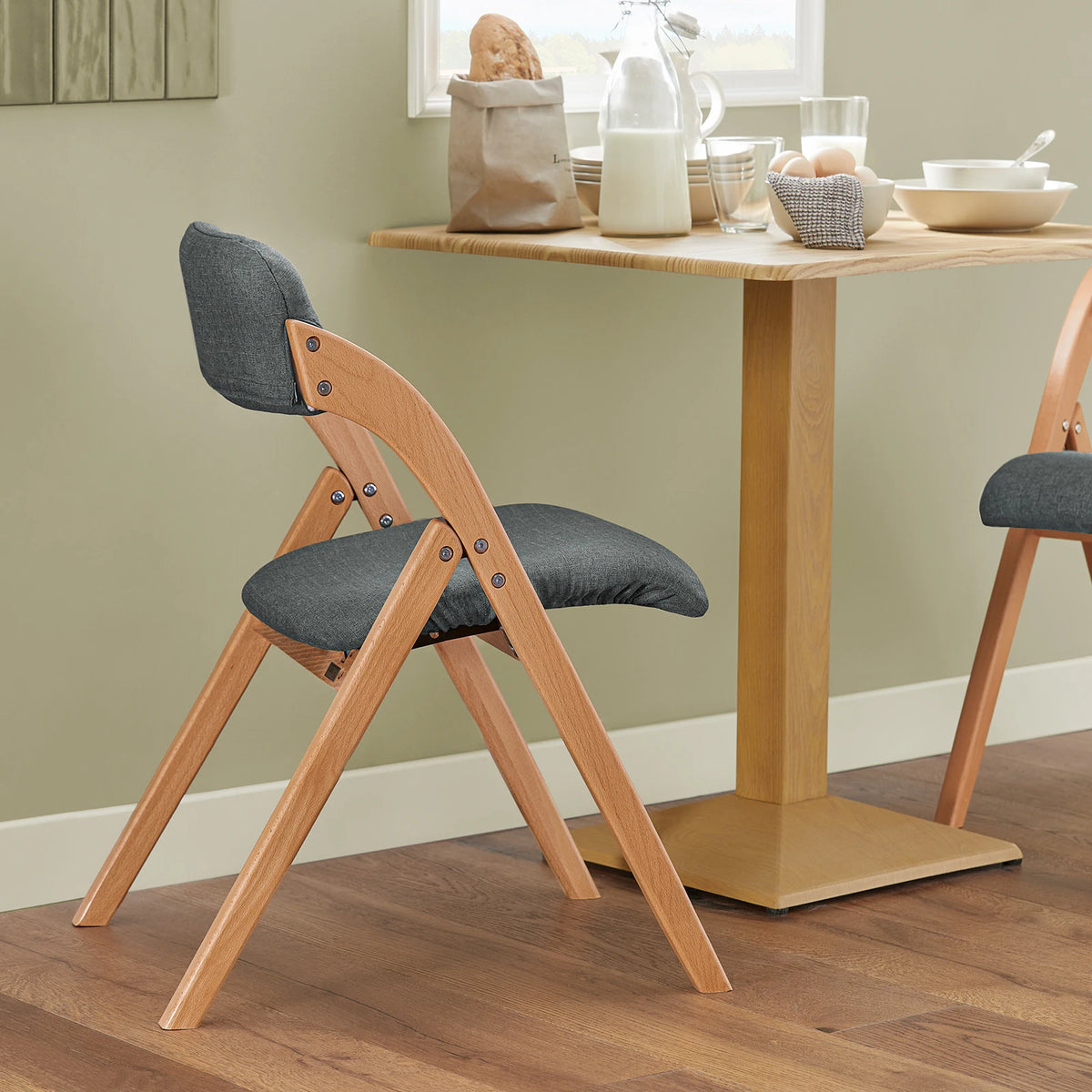 SoBuy FST92-SG Wood Upholstered Folding Chair Ergonomic kitchen Dining Room Foldable Space Saving Assembled kitchen Balcony office Dark Grey 47.5x77x59cm