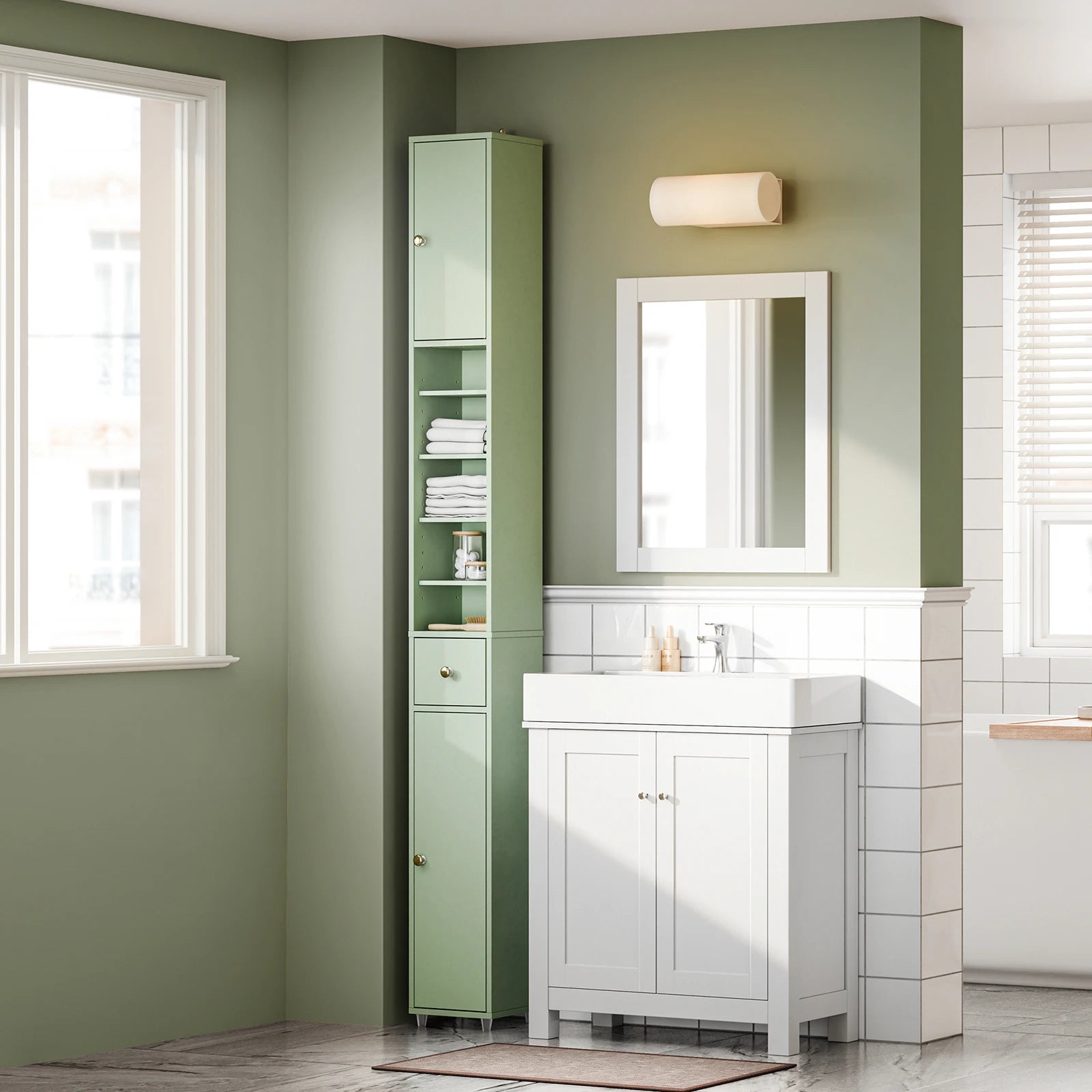 SoBuy BZR34-II Bath wardrobe High wardrobe Narsy with Adjustable Floors Water Repellent Wood Space Saving Bath furniture 20x180x20