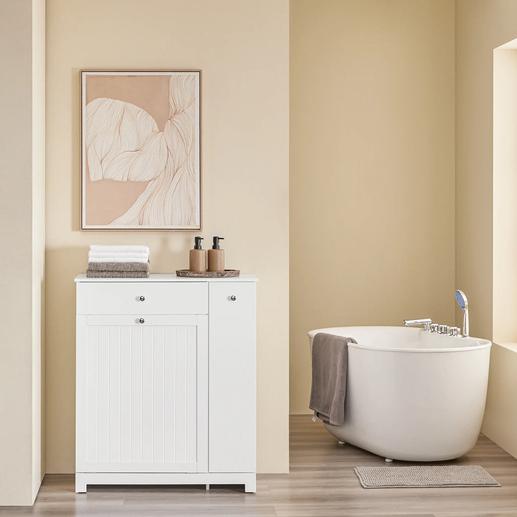 SoBuy BZR214-W Bathroom Cabinet with laundry collector, 1 drawer, 2 baskets & pull-out compartment 78x38x90cm