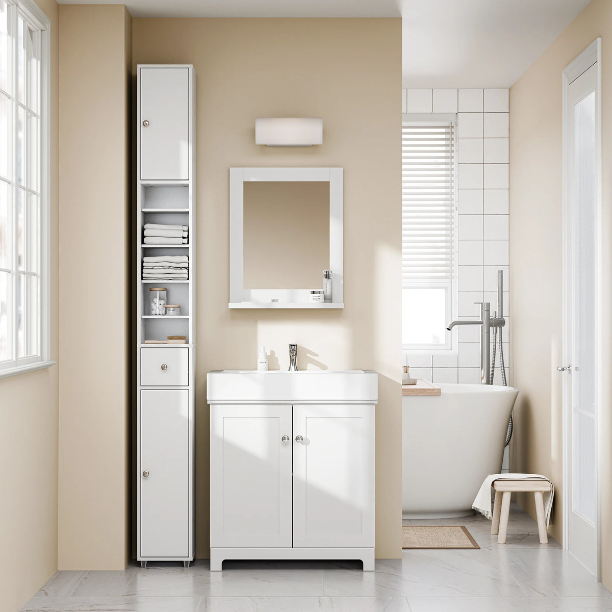 SoBuy BZR34-II Bath wardrobe High wardrobe Narsy with Adjustable Floors Water Repellent Wood Space Saving Bath furniture 20x180x20