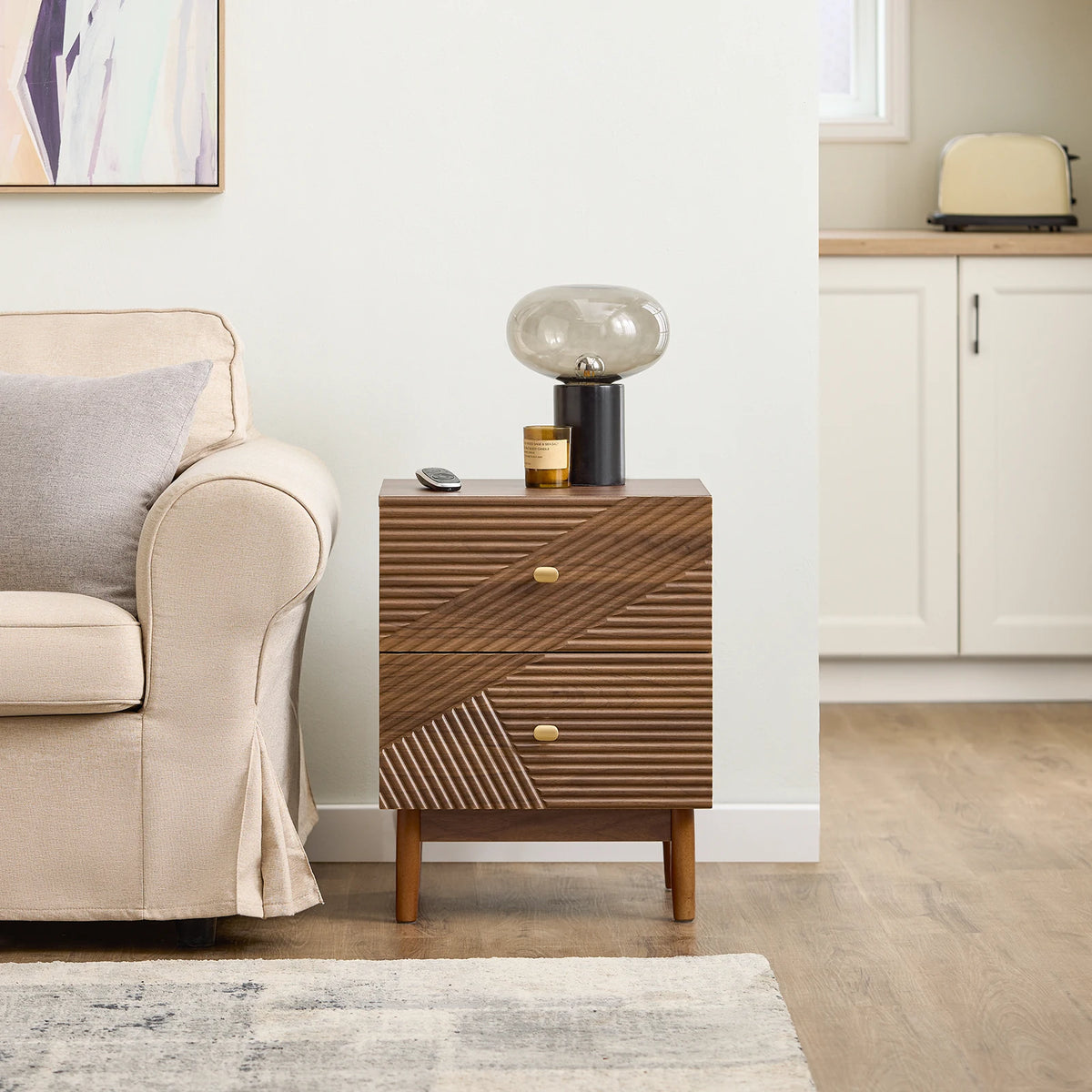 SoBuy FBT170-N vintage bedside table with 2 drawers, wood side table table with rubber tree wooden legs Brown 45 × 40 × 58