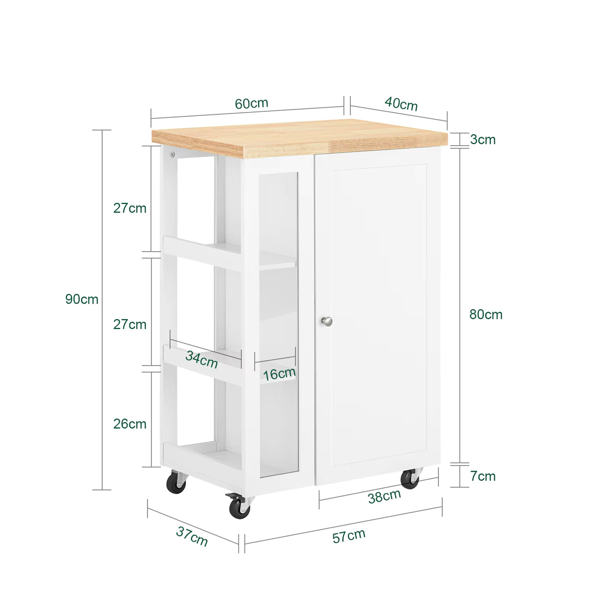 SoBuy FKW75-WN Roller Carts For kitchen living room Dining Room White-Nature
