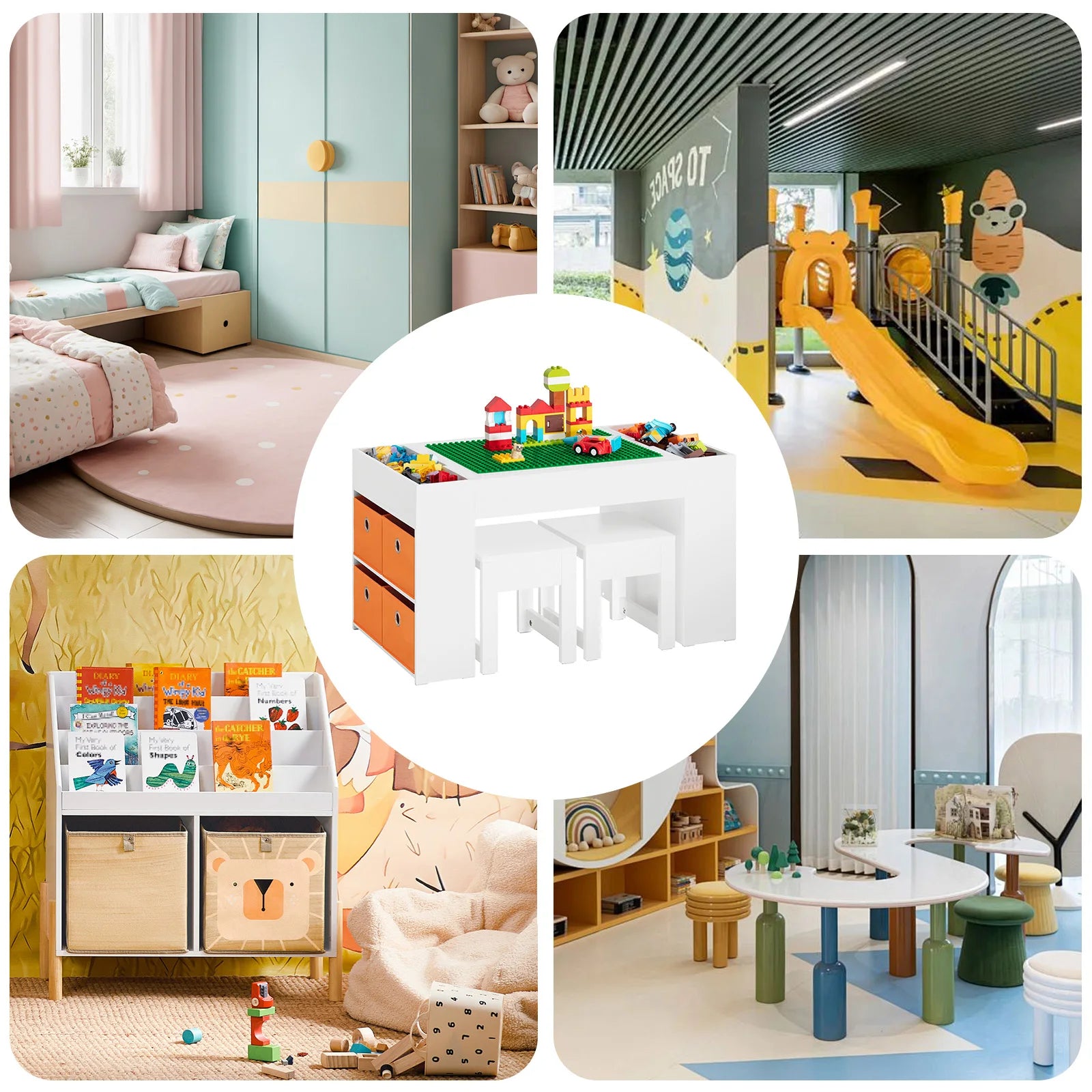 SoBuy KMB75-W Children's table with 2 Chairs Children table chair Set Child Seat Group with Storage Game Table White 87x50x50cm