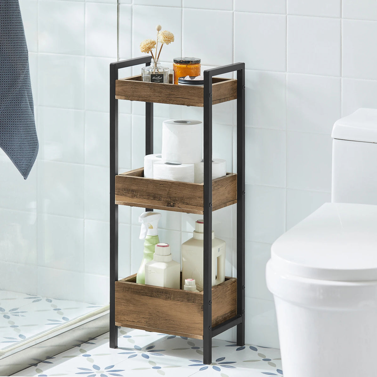 SoBuy FRG226 Bathroom wardrobe with 3 sturdy shelves, narrow bath wardrobe from MDF, Dresser up to 30kg, wood colors 28x20x74cm