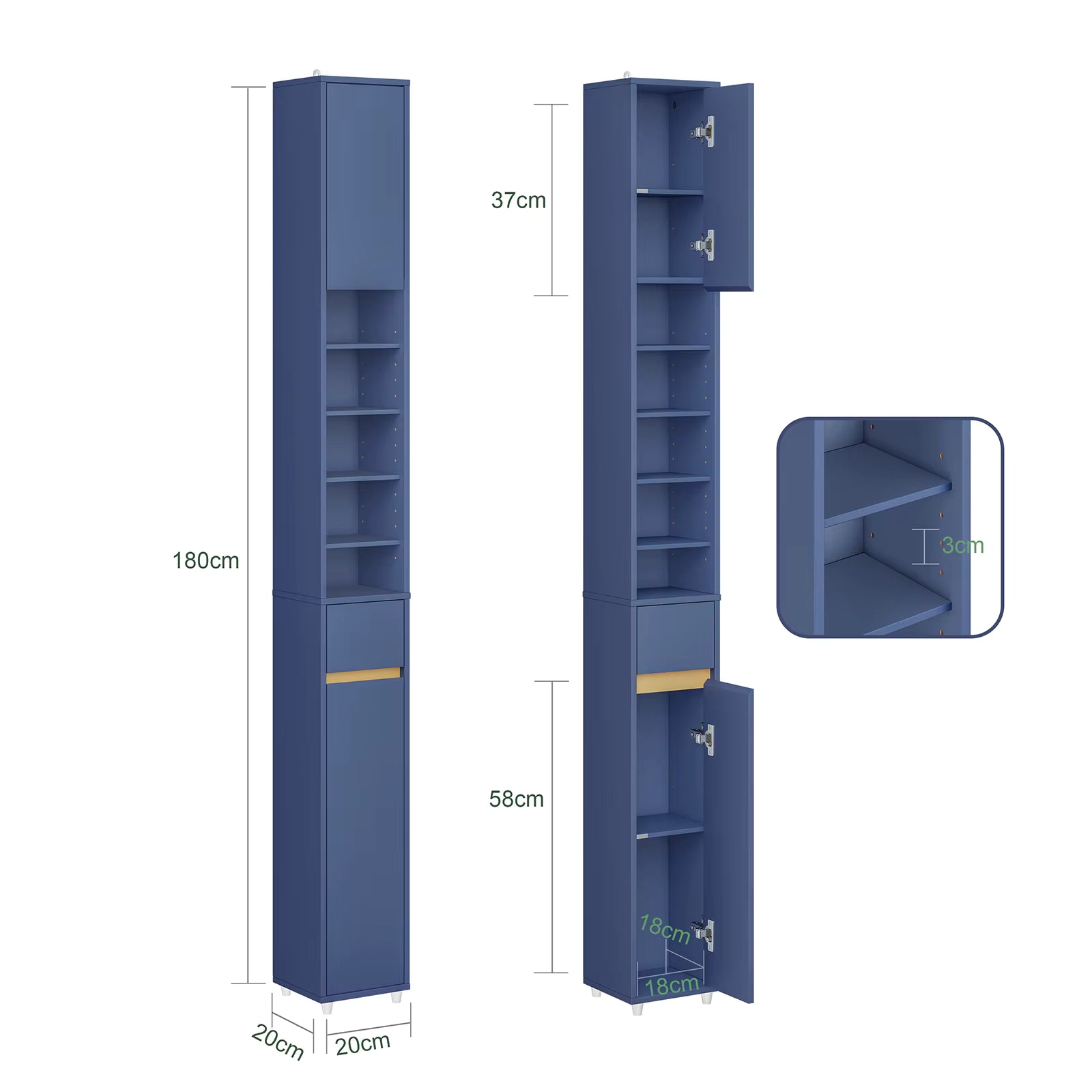SoBuy BZR34-II Bath wardrobe High wardrobe Narsy with Adjustable Floors Water Repellent Wood Space Saving Bath furniture 20x180x20
