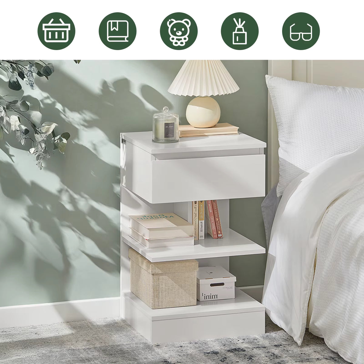 SoBuy FBT49 side table bedside table bedside cabinet dresser with 1 drawer and 3 shelves BHT approx.: 39x65x39cm