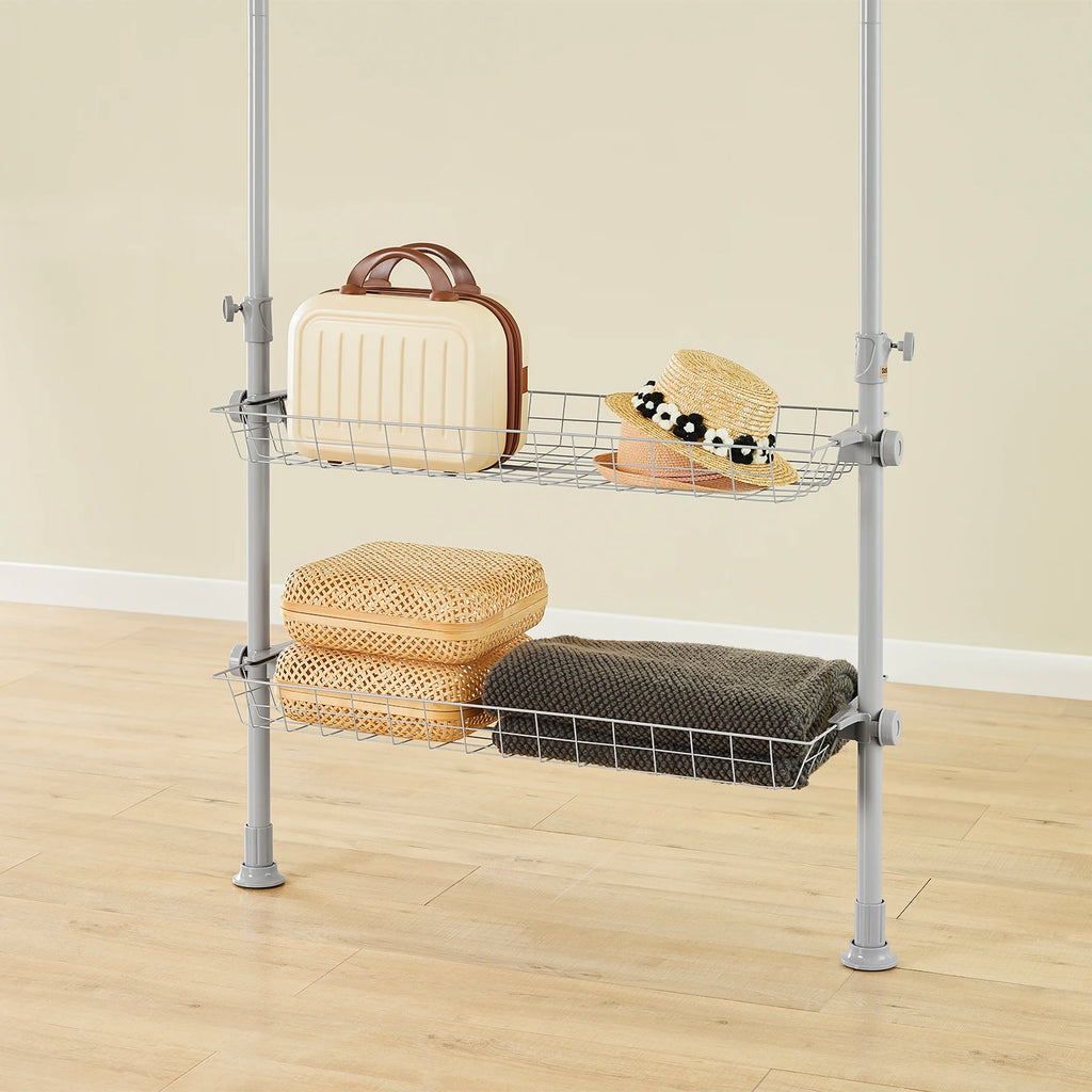 SoBuy KLS04-II Telescopic dresses stand Robust dresses Bar Adjustable Open dresses Cabinet with Storage for Sleeping Cart