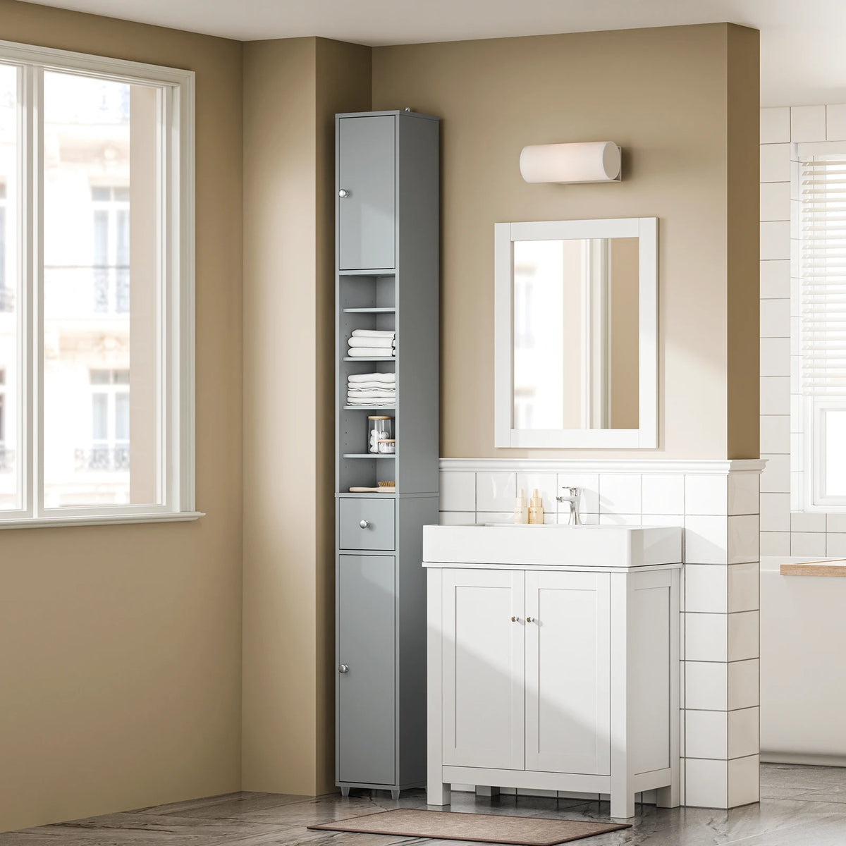 SoBuy BZR34-II Bath wardrobe High wardrobe Narsy with Adjustable Floors Water Repellent Wood Space Saving Bath furniture 20x180x20