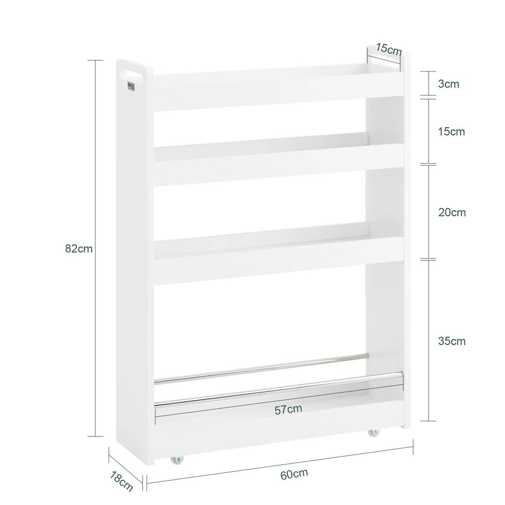 SoBuy NSR01-W niche rack with 4 floors kitchen shelf with wheels bathroom trolley order car trolley White BHT approx.:18x82x60cm