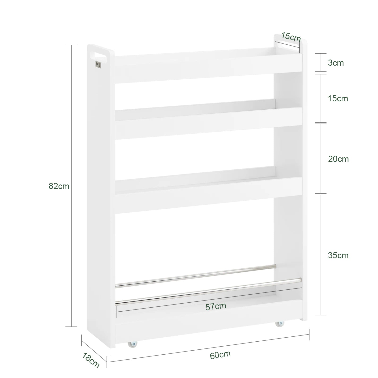 SoBuy NSR01-W niche rack with 4 floors kitchen shelf with wheels bathroom trolley order car trolley White BHT approx.:18x82x60cm