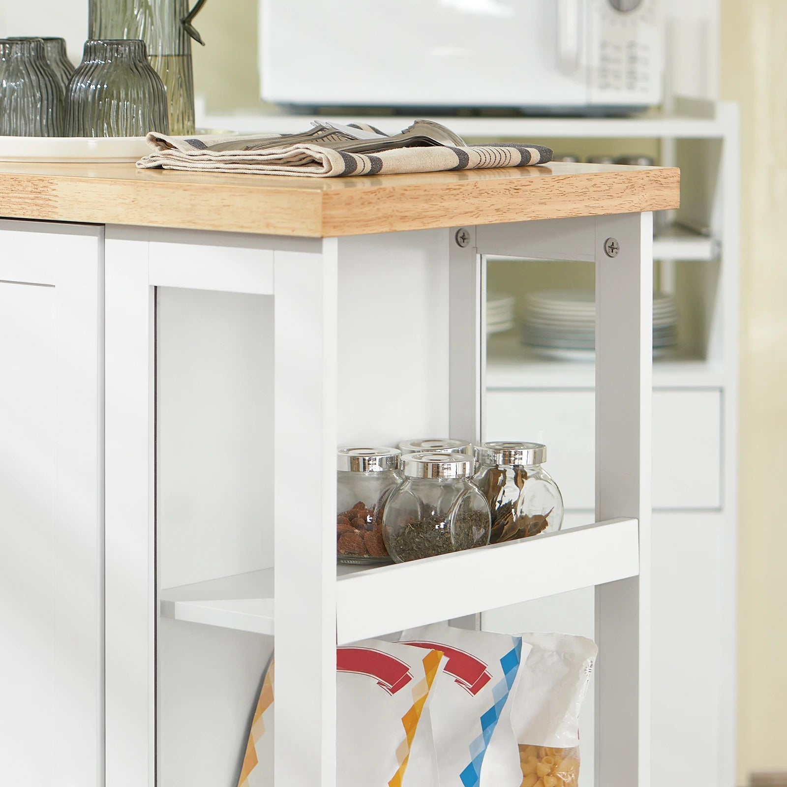 SoBuy FKW75-WN Roller Carts For kitchen living room Dining Room White-Nature