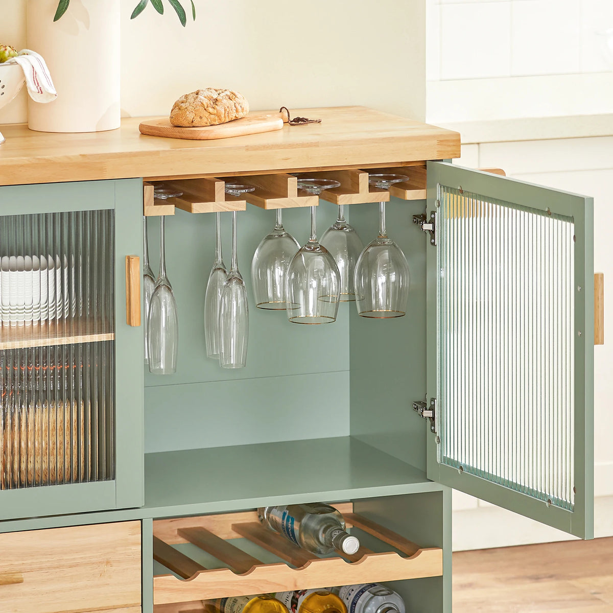 SoBuy FKW114 Kitchen Trolley with Wine Glass Holder and Bottle Holder for Light Mobility Sideboards for kitchen and Dining Room