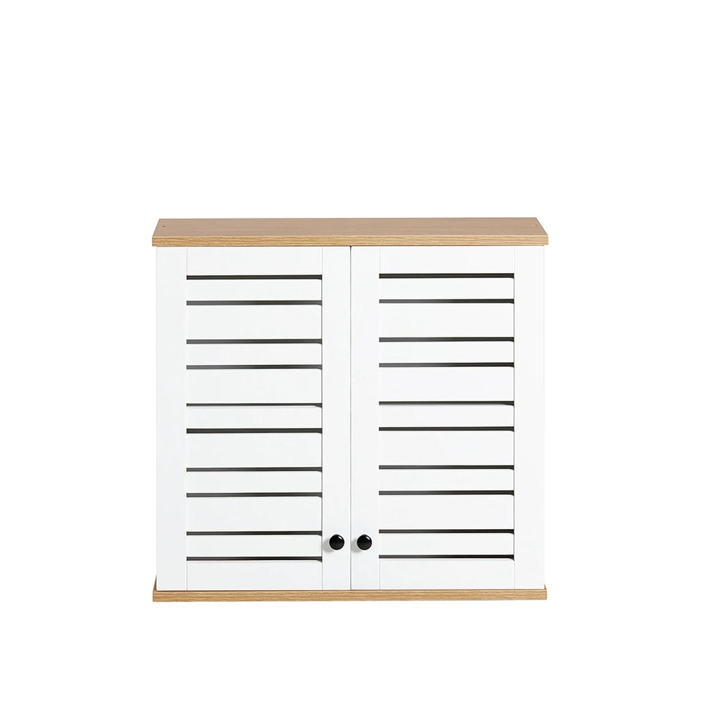 SoBuy BZR42-W Hanging wardrobe with Slat Doors Wall Cabinet Hanging wardrobe Kitchen wardrobe Medicine wardrobe Bathroom furniture
