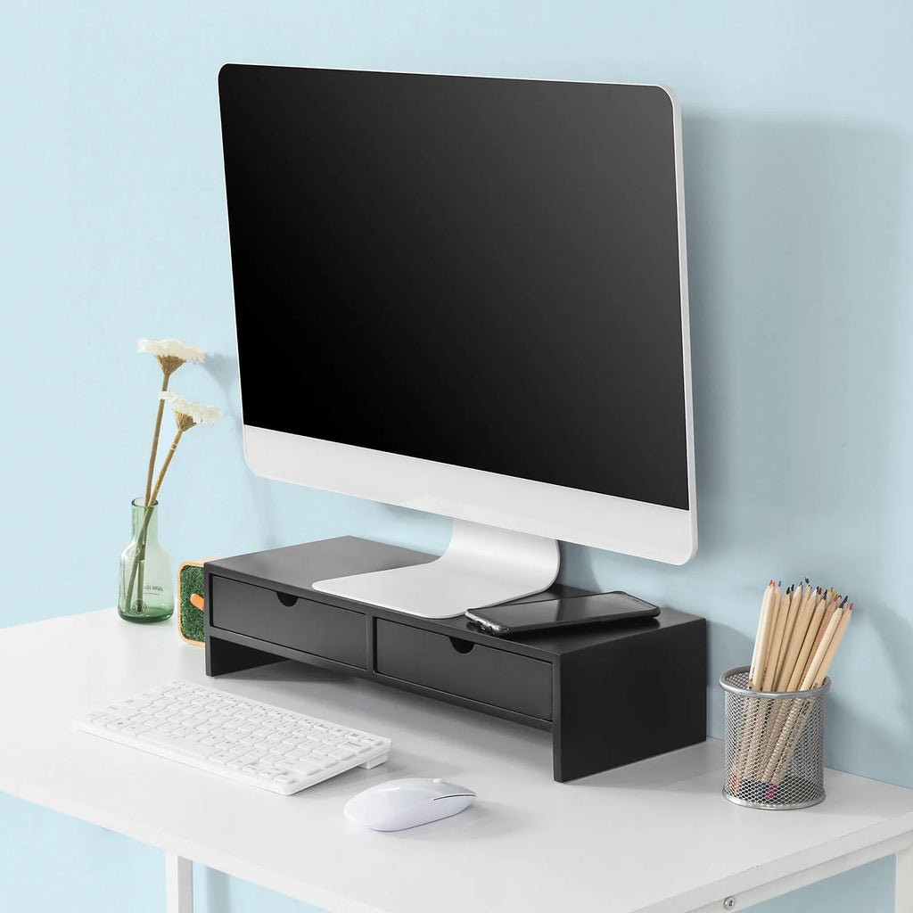 SoBuy BBF02 monitor screen stand, monitor riser with 2 drawers, WDH approx. 47x11x18cm