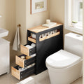 SoBuy BZR54-II-SCH bathroom wardrobe with wheels, narrow bathroom wardrobe with 3 drawers – compact wooden chest of drawers, mobile niche wardrobe for small bathrooms, toilets, and kitchens, black, 65x23x82cm