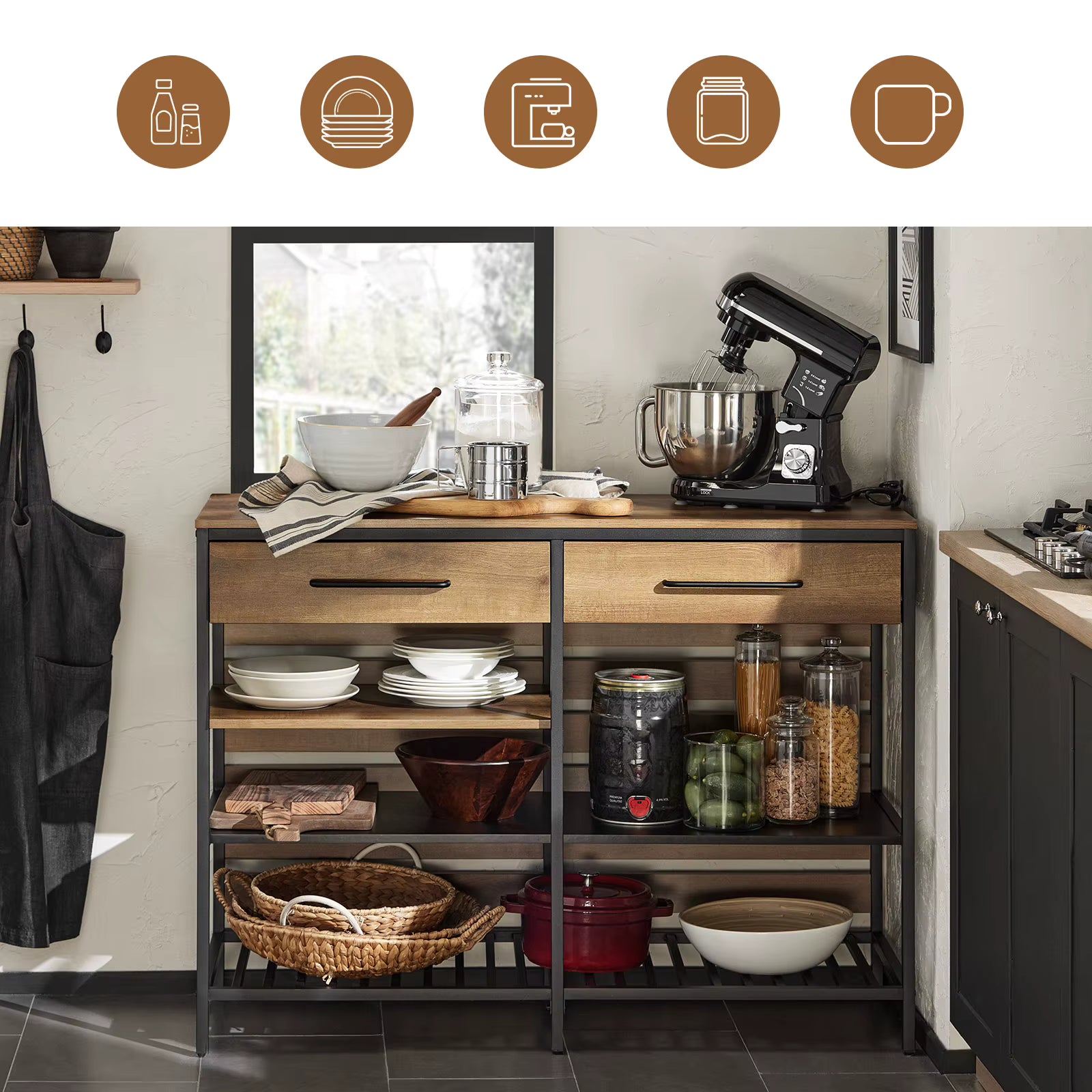 SoBuy FSB85-PF Kitchen Island Kitchen Rack kitchen Cart Sideboard with Drawer and Shelves Dresser Kitchen wardrobe