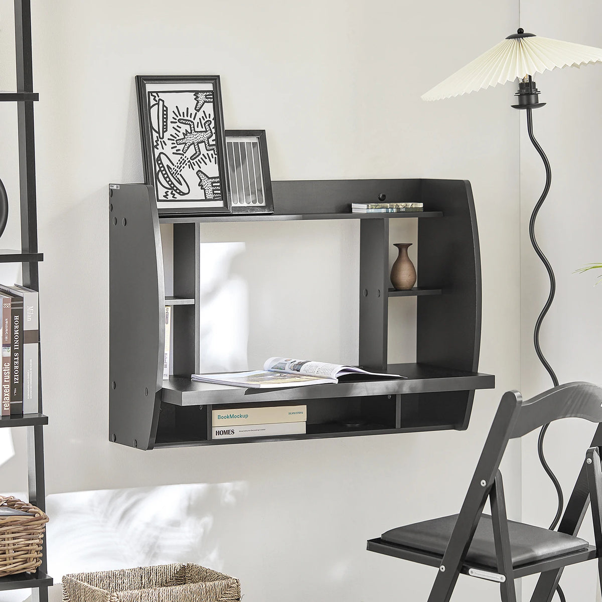 SoBuy FWT18 Wall table in black, closet writing table computer table children's writing table, BHT approx.: 82x60x39cm