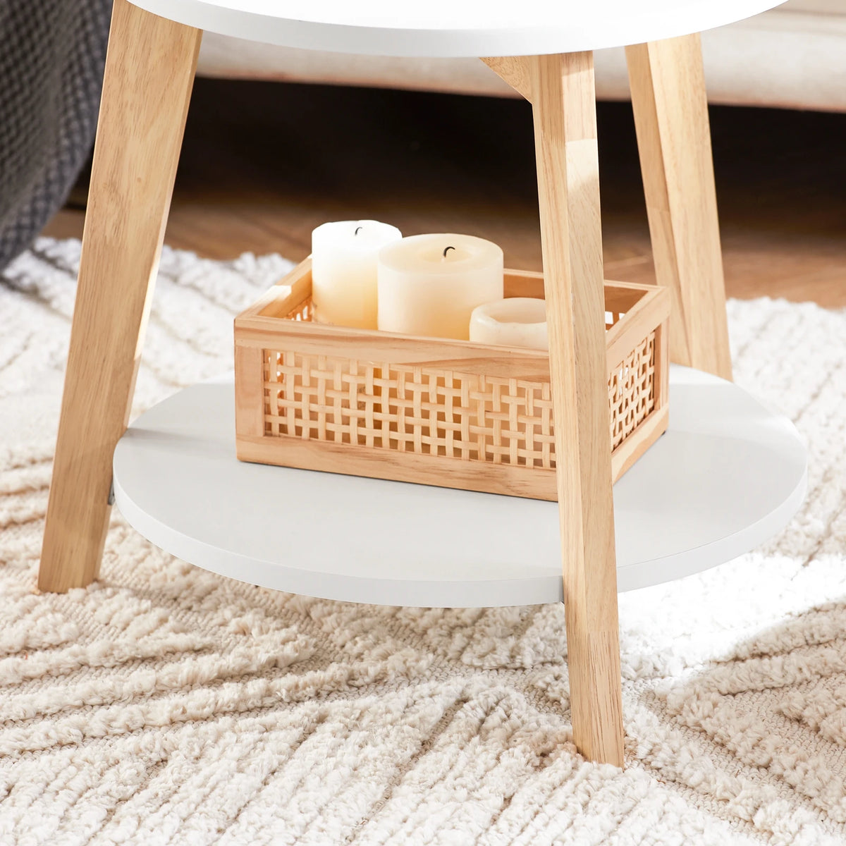 SoBuy FBT75-W set side table round shelves set table coffee table sofa table coffee table living room table White/Nature