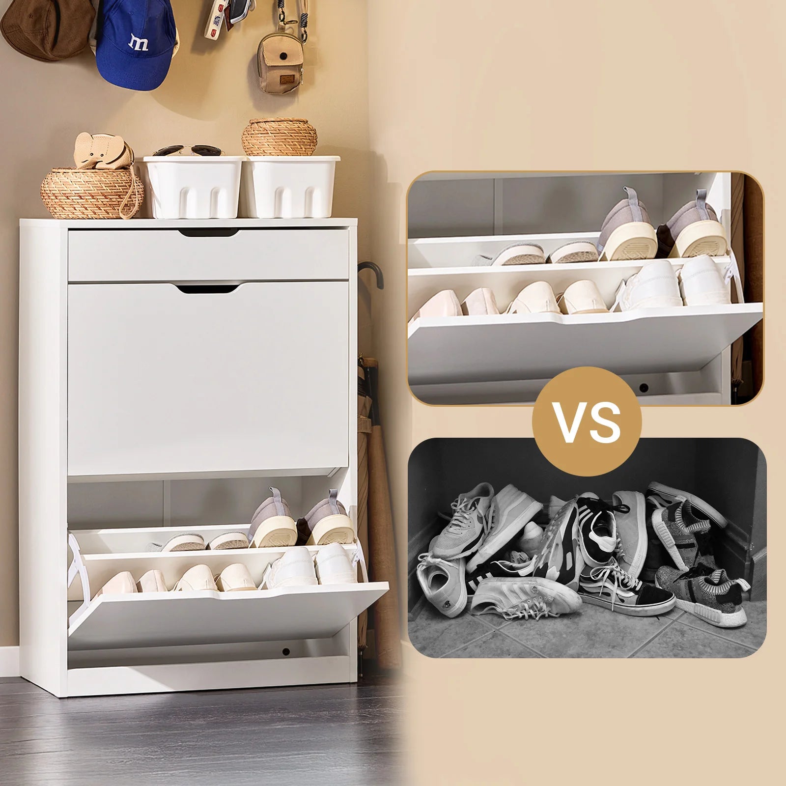 SoBuy FSR180-W 4-flap shoe dump truck shoe rack with 8 storage surfaces White BHT approx. 60x90x30cm