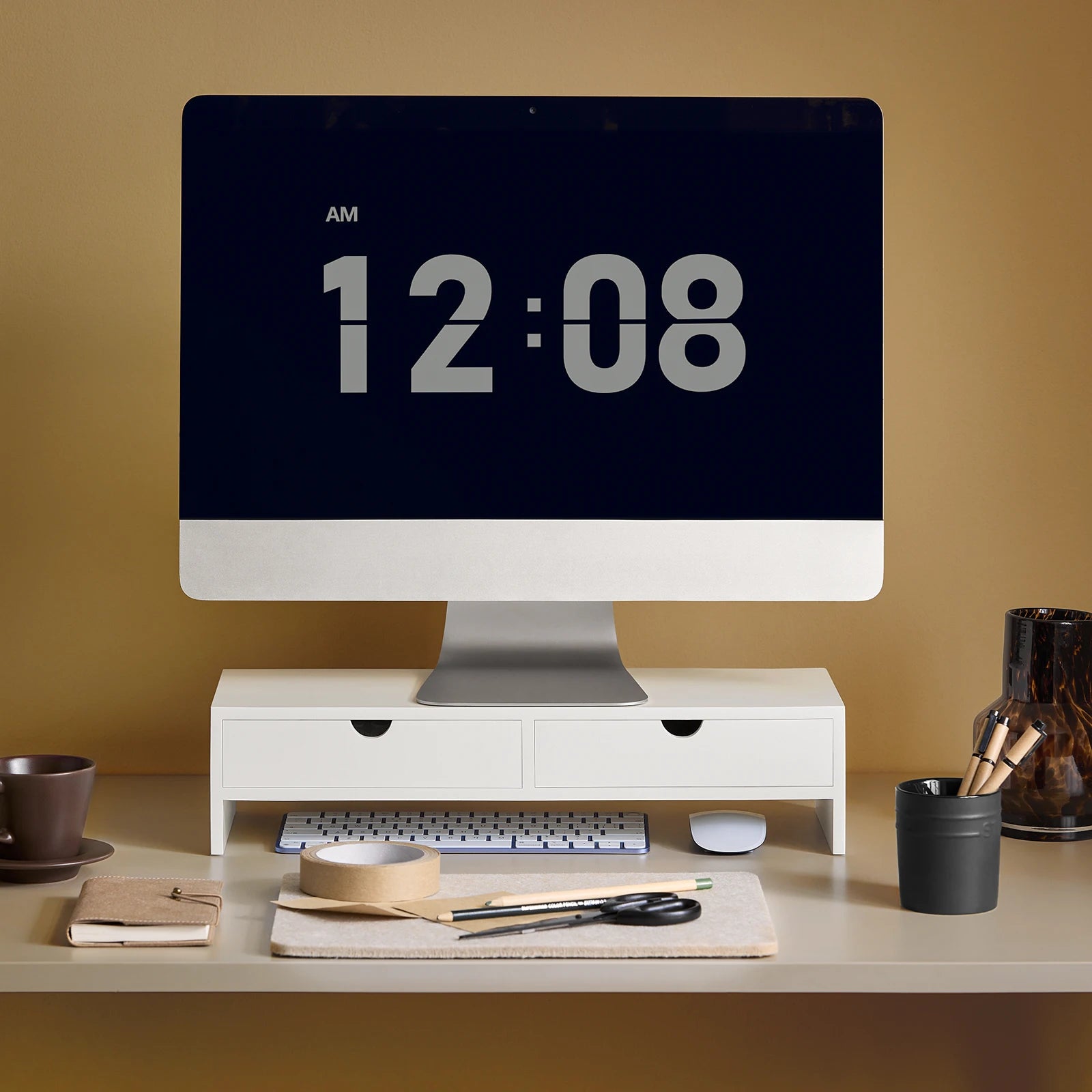 SoBuy BBF02 monitor screen stand monitor increase monitor stand with 2 drawers BHT approx. 47x11x18cm