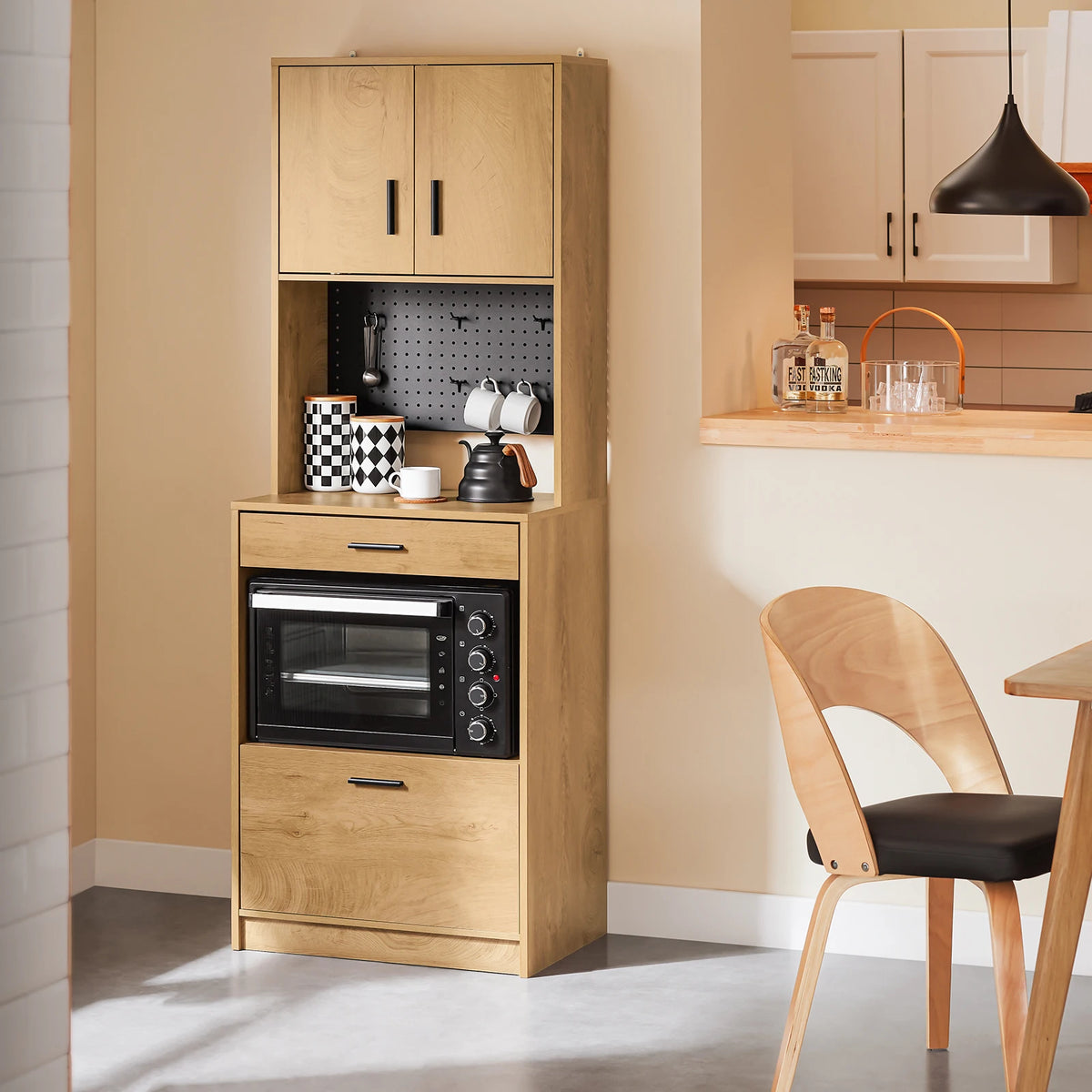 SoBuy FSB98-N Microwave wardrobe with Pegboard High wardrobe Sideboard Kitchen wardrobe with Kitchen Trolley Vintage BHT approx 60x170x40cm