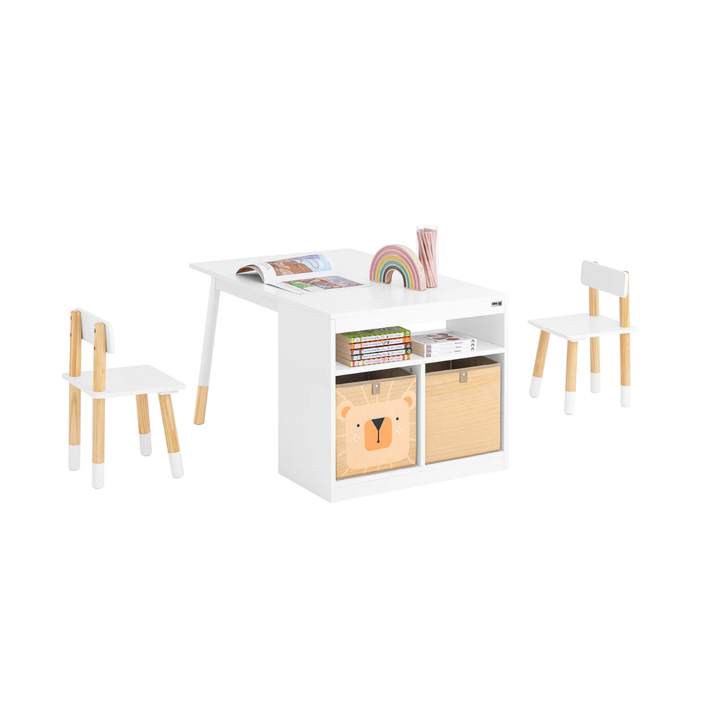 SoBuy KMB113-W Children's table with 2 Chairs Child Seat Group with Storage Playtable Children Multifunctional Activity table