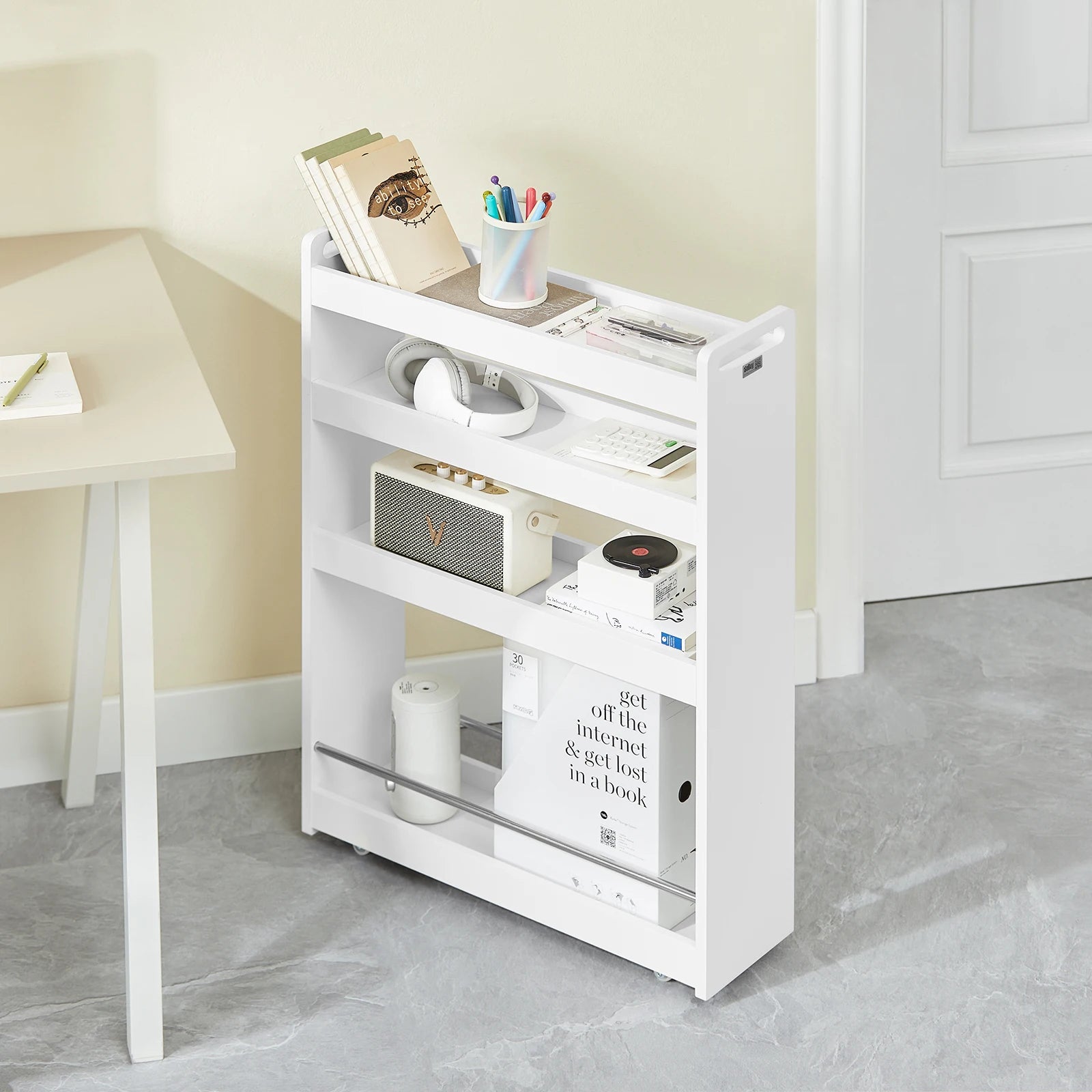 SoBuy NSR01-W niche rack with 4 floors kitchen shelf with wheels bathroom trolley order car trolley White BHT approx.:18x82x60cm