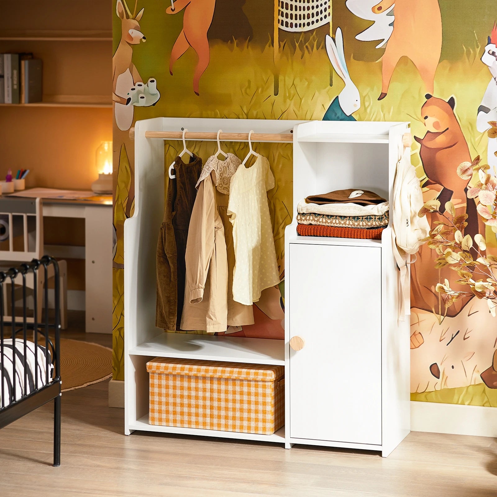 SoBuy KMB110-W Children's wardrobe closet Children's Shelf with Doors wardrobe Children Shelf Stand wardrobe White 94x110x35