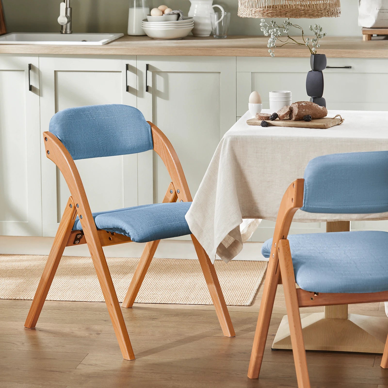 SoBuy FST92-SG Wood Upholstered Folding Chair Ergonomic kitchen Dining Room Foldable Space Saving Assembled kitchen Balcony office Dark Grey 47.5x77x59cm