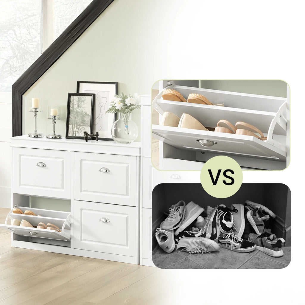SoBuy FSR79 Shoe Cabinet with 4 flaps, Narrow Shoe Dumpster with 8 shelves, Adjustable shoe rack for hallway, 105x82x24