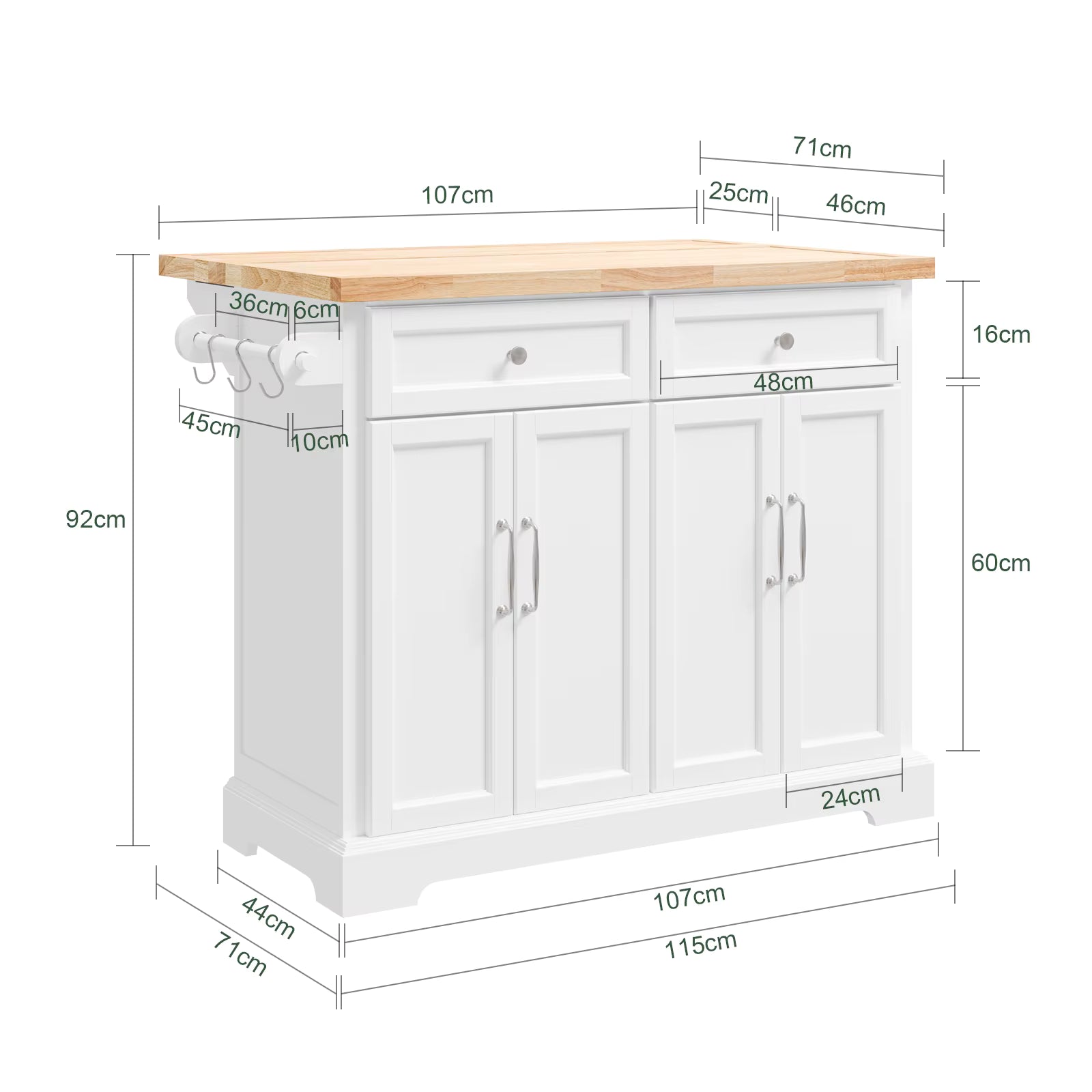 SoBuy FKW71-II Kitchen Island with pull-out work plate and drawers Barcart for kitchen 115x92x(46-71)cm