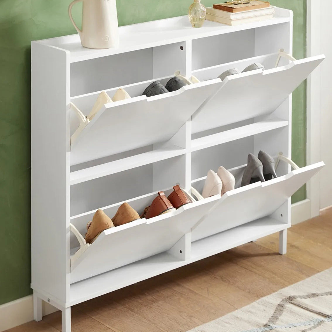 SoBuy FSR100 Shoe dump truck with 4 flap Shoe cabinet narrow shoe rack with 8 shelf surfaces Shoe chest of drawers Shoe shelf