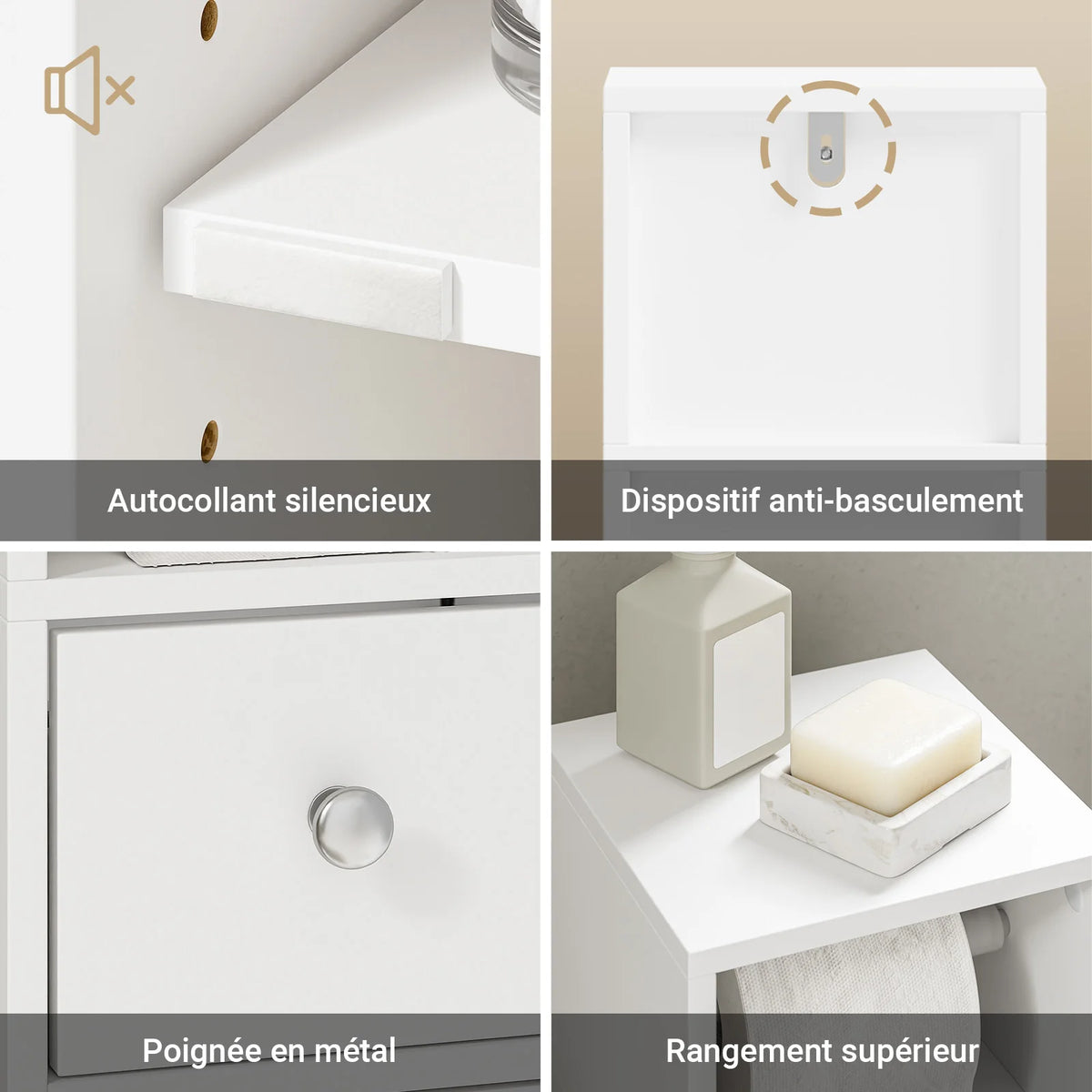 SoBuy BZR219-W Bathroom wardrobe Smalty 20cm Toilet Paper wardrobe Drawer & Paper Roll Holder bathroom Side wardrobe Standing Small Niches Shelf Wc & bathroom White