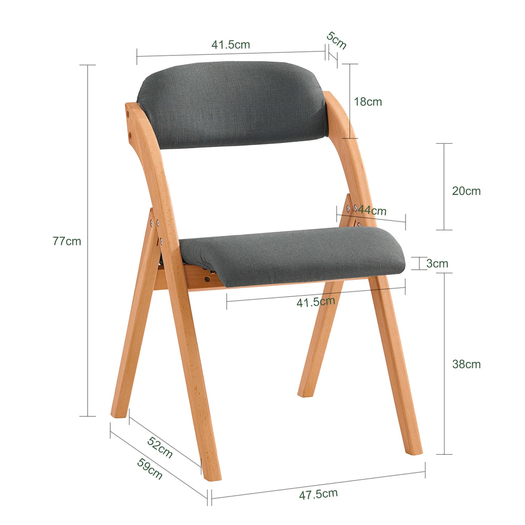 SoBuy FST92-SG Wood Upholstered Folding Chair Ergonomic kitchen Dining Room Foldable Space Saving Assembled kitchen Balcony office Dark Grey 47.5x77x59cm