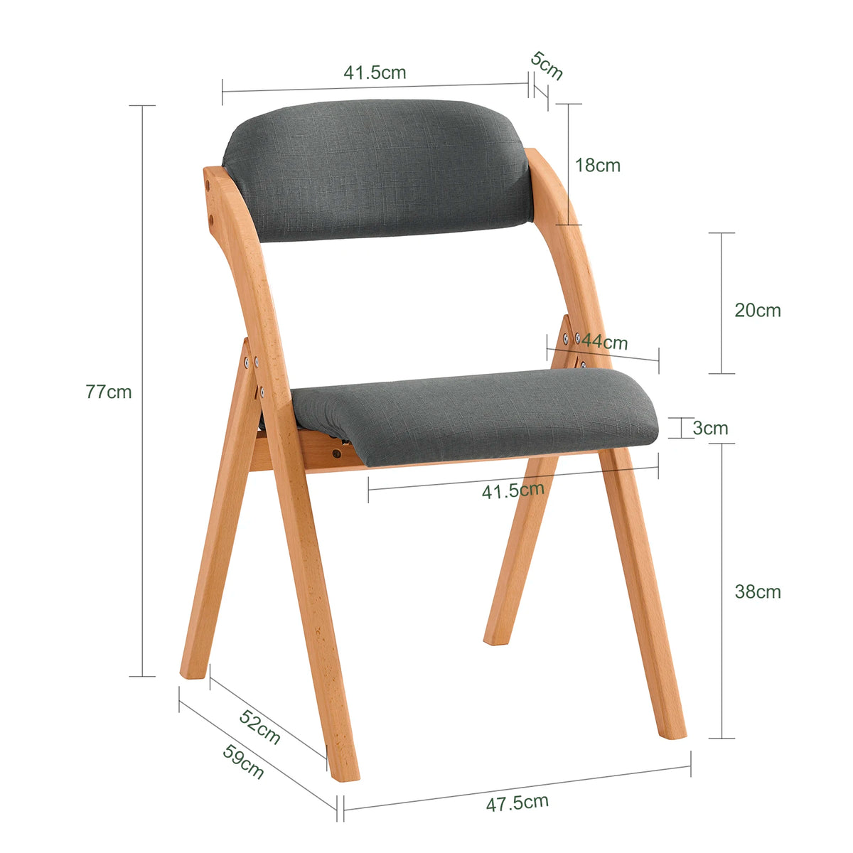 SoBuy FST92-SG Wood Upholstered Folding Chair Ergonomic kitchen Dining Room Foldable Space Saving Assembled kitchen Balcony office Dark Grey 47.5x77x59cm