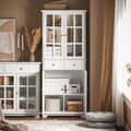SoBuy FSB76-W Kitchen wardrobe with glass doors High wardrobe storage s wardrobe with 6 compartments and 2 drawers Buffet White 75x175x40c
