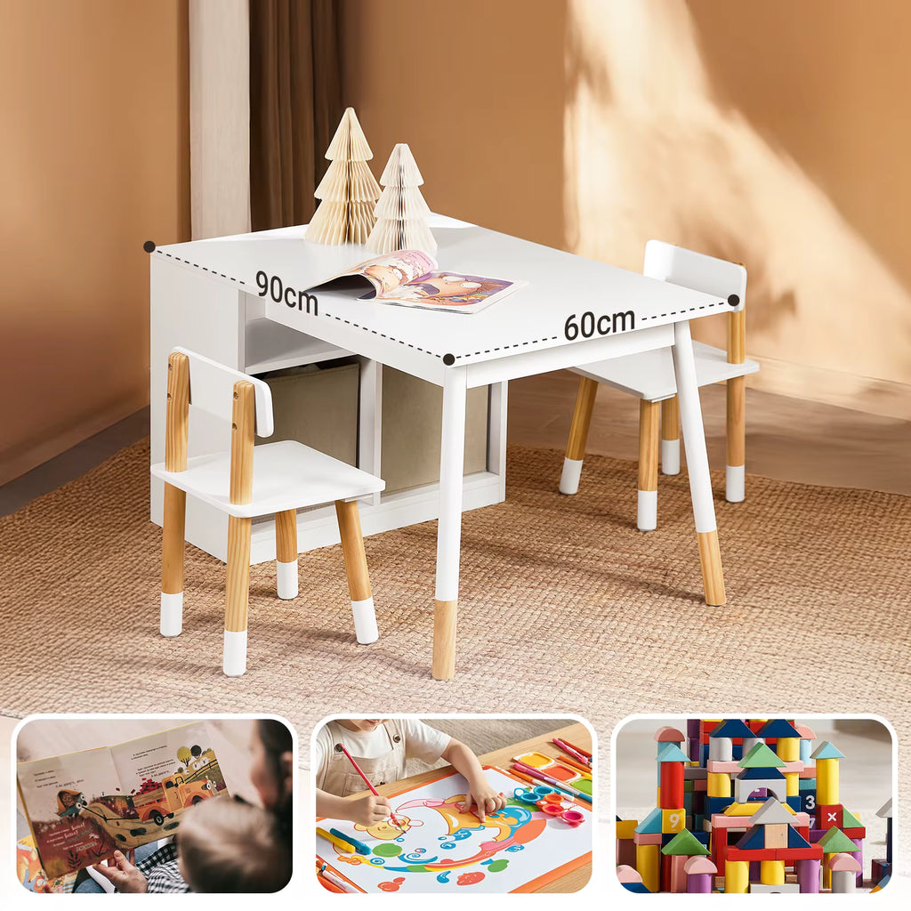 SoBuy KMB113-W Children's table with 2 Chairs Child Seat Group with Storage Playtable Children Multifunctional Activity table