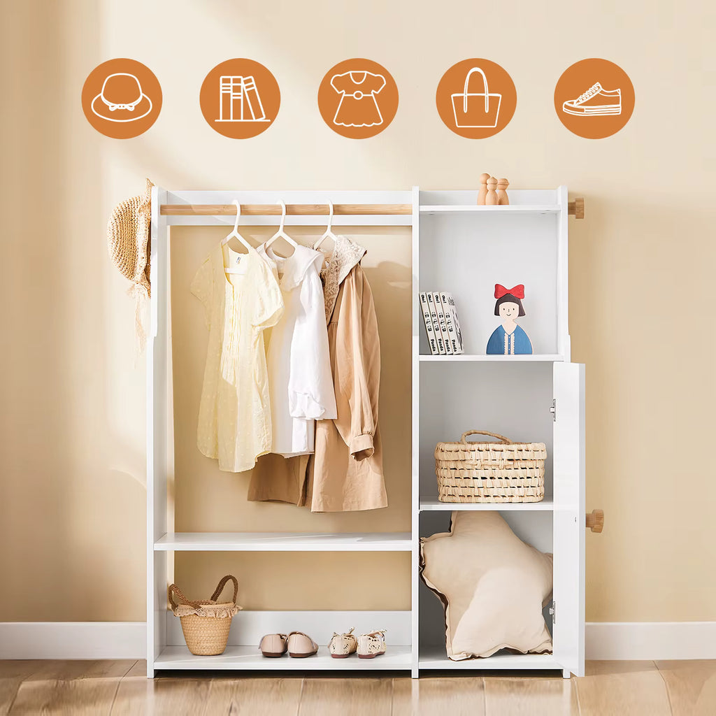 SoBuy KMB110-W Children's wardrobe closet Children's Shelf with Doors wardrobe Children Shelf Stand wardrobe White 94x110x35