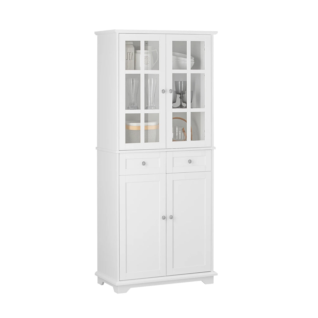 SoBuy FSB76-W Kitchen wardrobe with glass doors High wardrobe storage s wardrobe with 6 compartments and 2 drawers Buffet White 75x175x40c