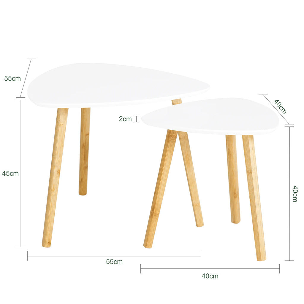 SoBuy FBT74-W Set of 2 side tables with shelves, coffee table, sofa table, nesting tables, bamboo, white/natural