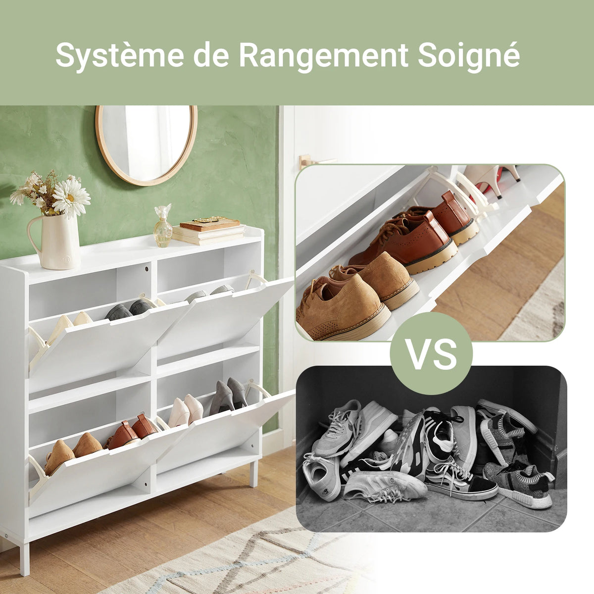 SoBuy FSR100 Shoe dump truck with 4 flap Shoe cabinet narrow shoe rack with 8 shelf surfaces Shoe chest of drawers Shoe shelf