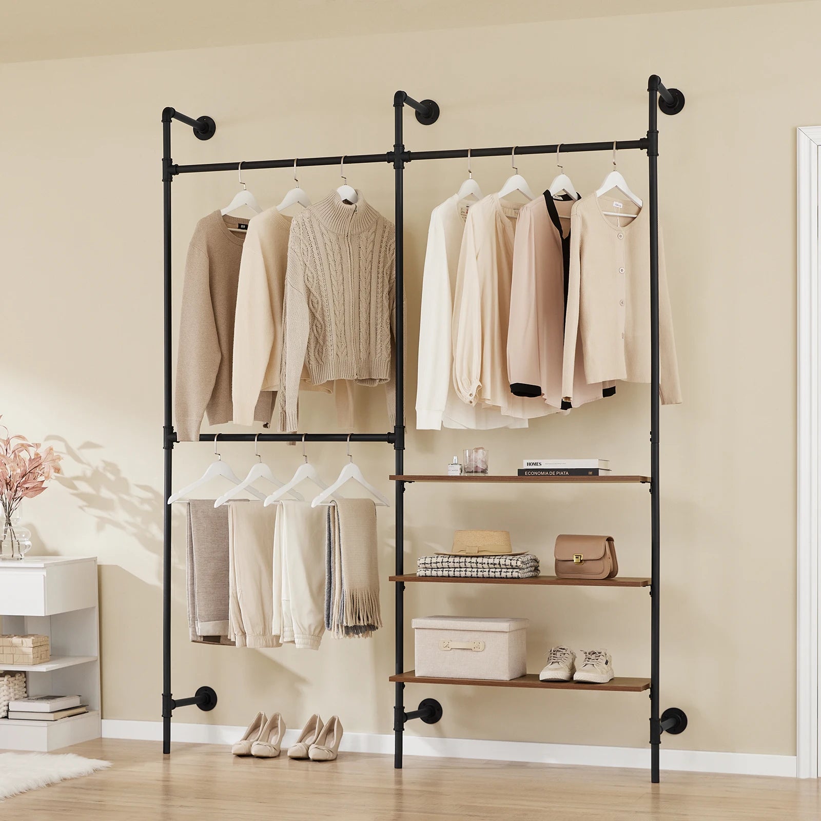 SoBuy KLS18-SCH wall mounted dresses stand with 3 dresses rods & 3 MDF storage space-saving open dresses cabinet