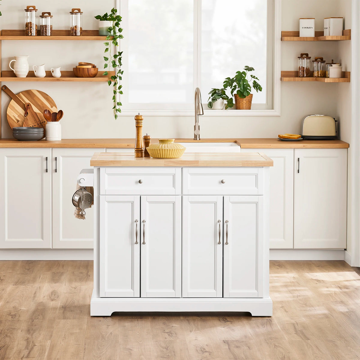 SoBuy FKW71-II Kitchen Island with pull-out work plate and drawers Barcart for kitchen 115x92x(46-71)cm