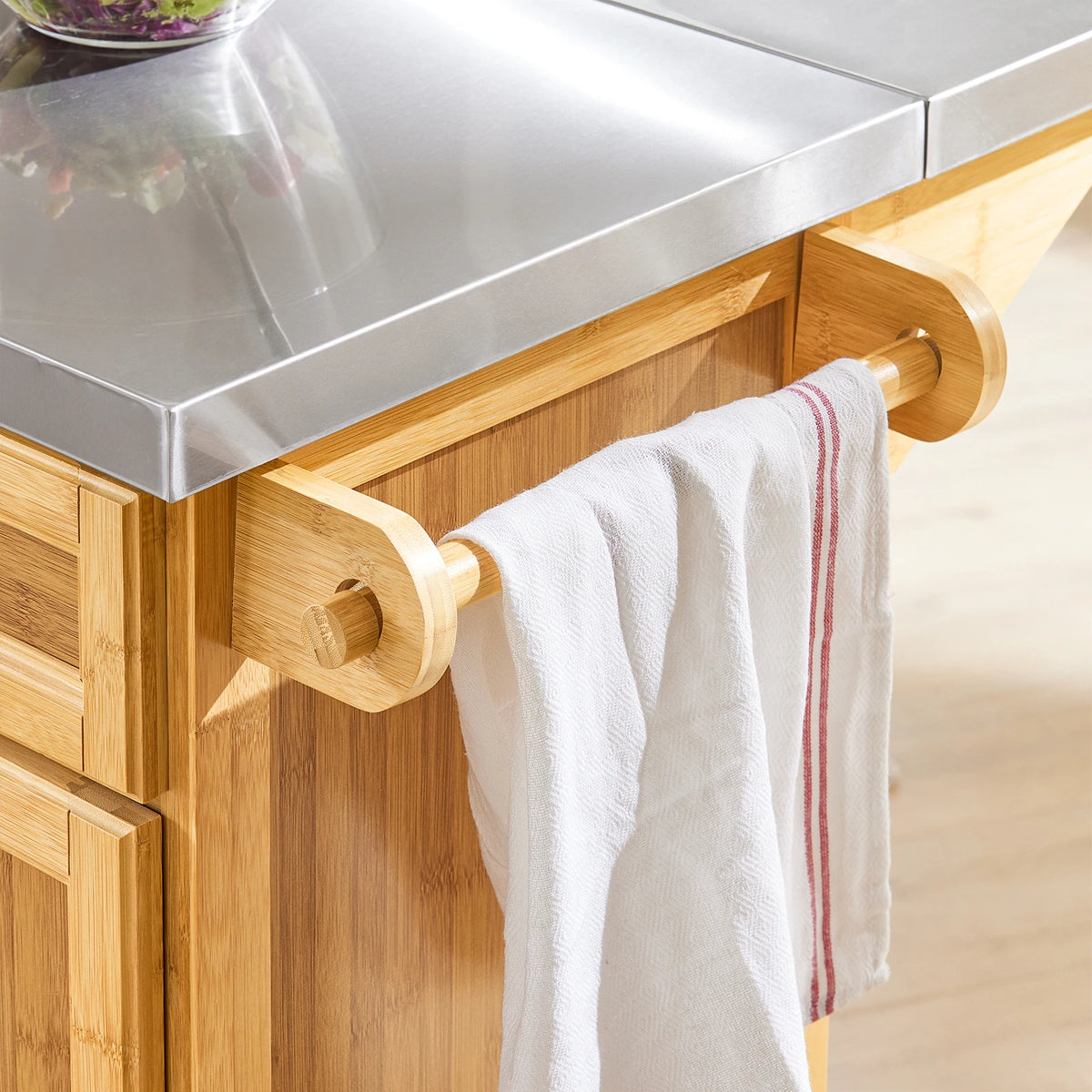 SoBuy FKW69-N Kitchen Island Kitchen Trolley with Expandable stainless steel Work plate Kitchen wardrobe serving trolley
