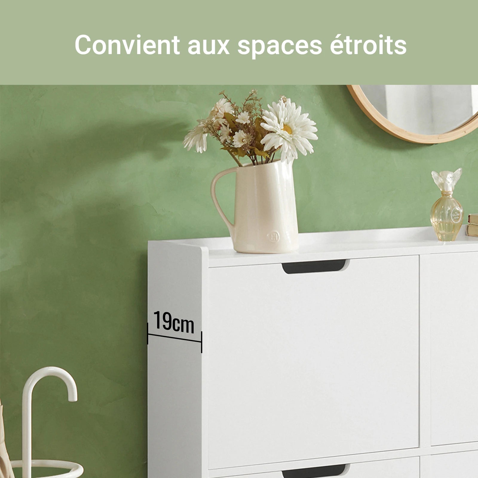 SoBuy FSR100 Shoe dump truck with 4 flap Shoe cabinet narrow shoe rack with 8 shelf surfaces Shoe chest of drawers Shoe shelf