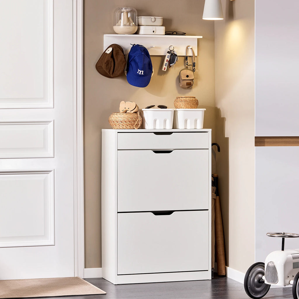 SoBuy FSR180-W 4-flap shoe dump truck shoe rack with 8 storage surfaces White BHT approx. 60x90x30cm