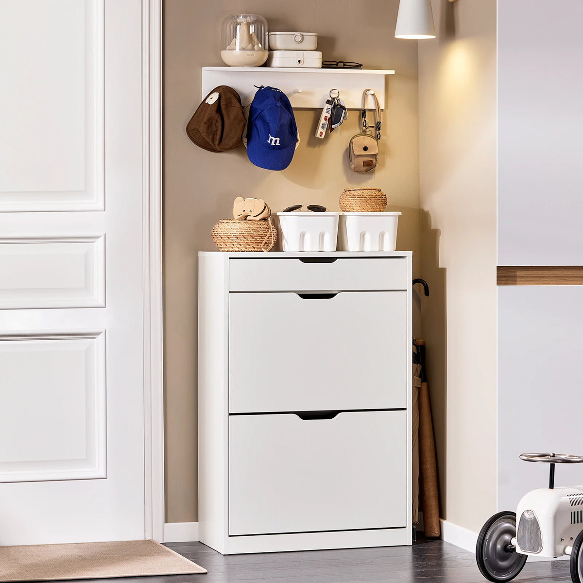 SoBuy FSR180-W 4-flap shoe dump truck shoe rack with 8 storage surfaces White BHT approx. 60x90x30cm